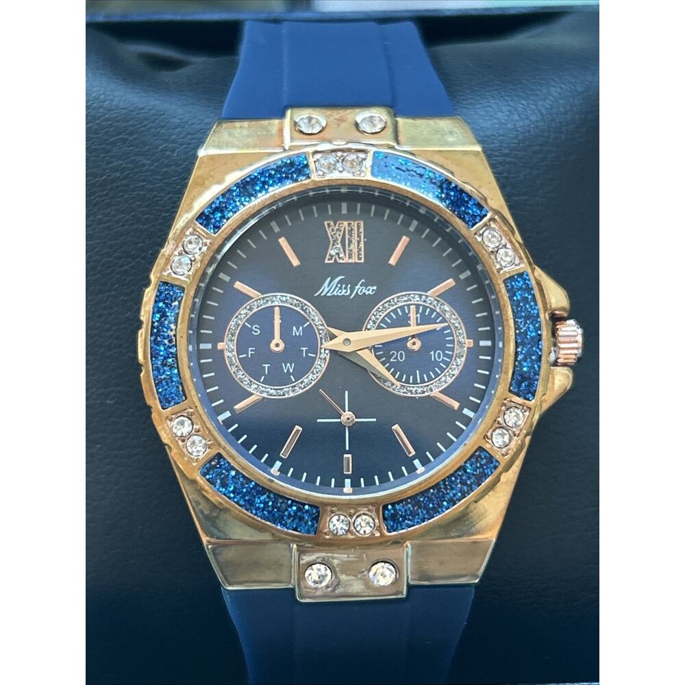 Miss Fox Rose Gold Tone Blue Band Women’s Quartz Watch (New With Box)